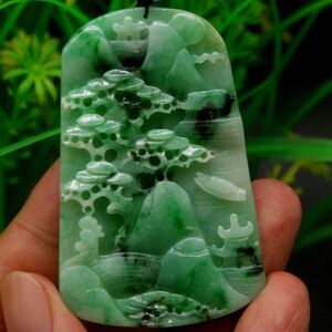 Certified Green 100% Natural A Jade jadeite Pendant Landscape 山水 6609-0700
